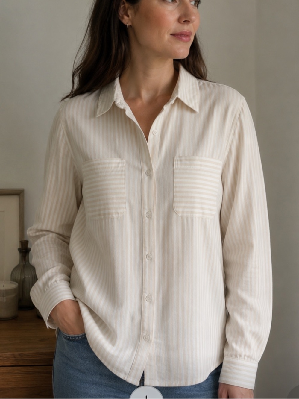 Japna Cream and White Striped Button-Down Shirt